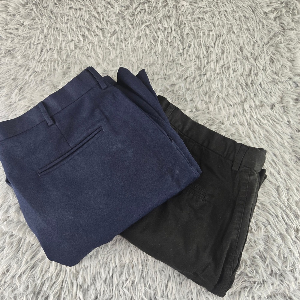 Puritan Mens 40x30 Navy Blue Black Flat Front Chino Trousers‎ Bundle PT42D301